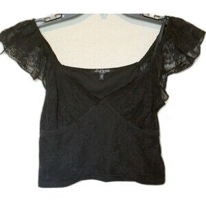 Mixed Threads Y2K Crop Top Black Lace Milkmaid Off The Shoulder Women's S